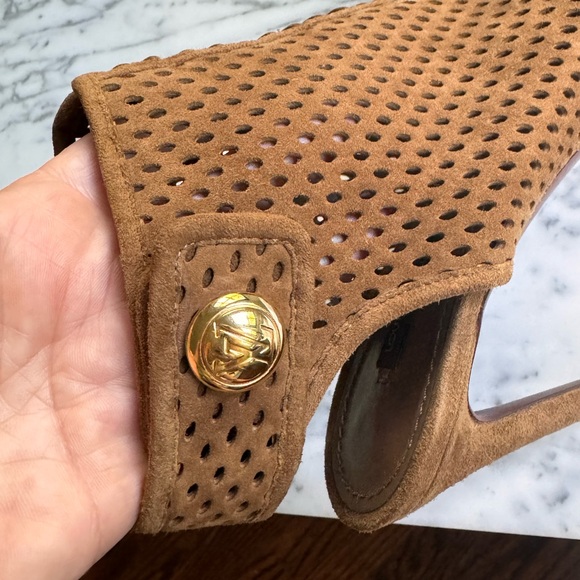 Louis Vuitton perforated leather brown suede booties 38.5 - Picture 7 of 8